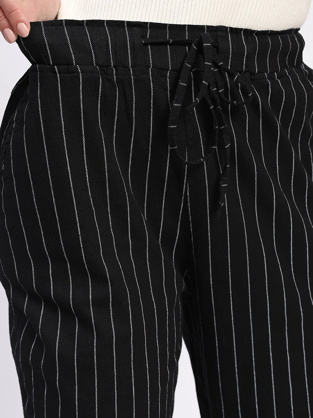 Black Striped Ankle Length Lower