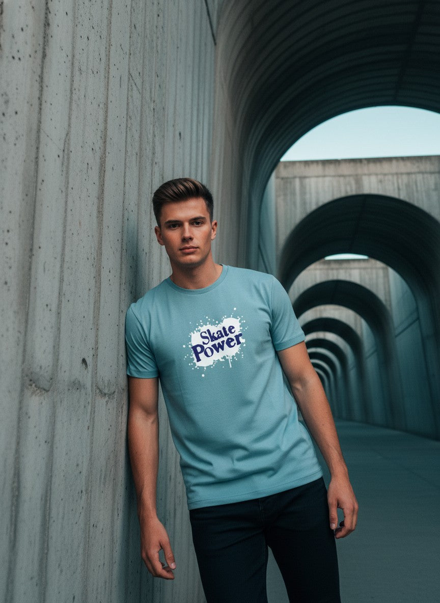 Men Cotton Ice Blue T-Shirt
