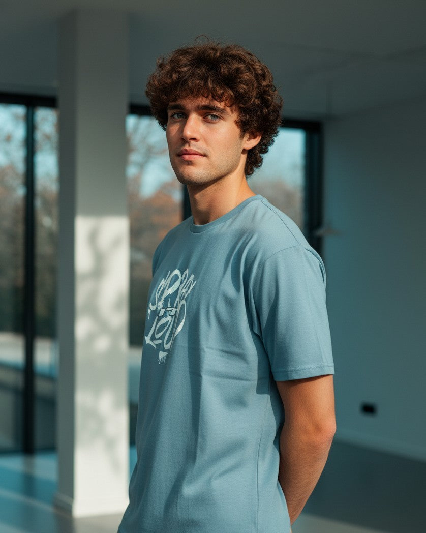Men Cotton Ice Blue T-Shirt