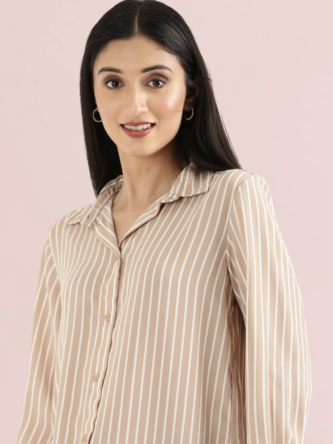 Crepe Classic Collar Printed Long Shirt