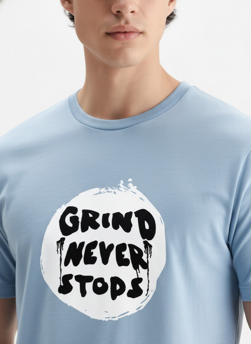 Men Cotton Ice Blue T-Shirt