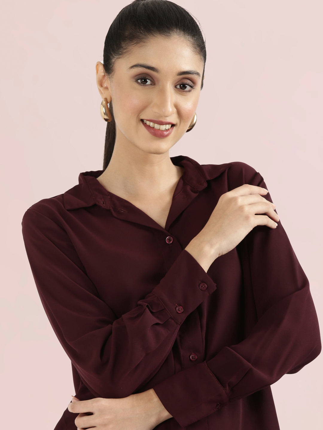 Crepe Classic Collar Long Shirt