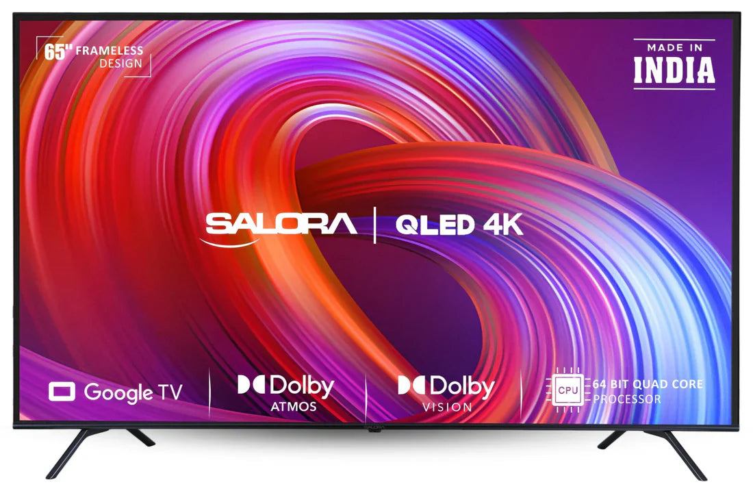 SALORA 164 CM (65 INCHES) 4K ULTRA HD SMART QLED GOOGLE TV, SLV-3655 QGTV (BLACK)
