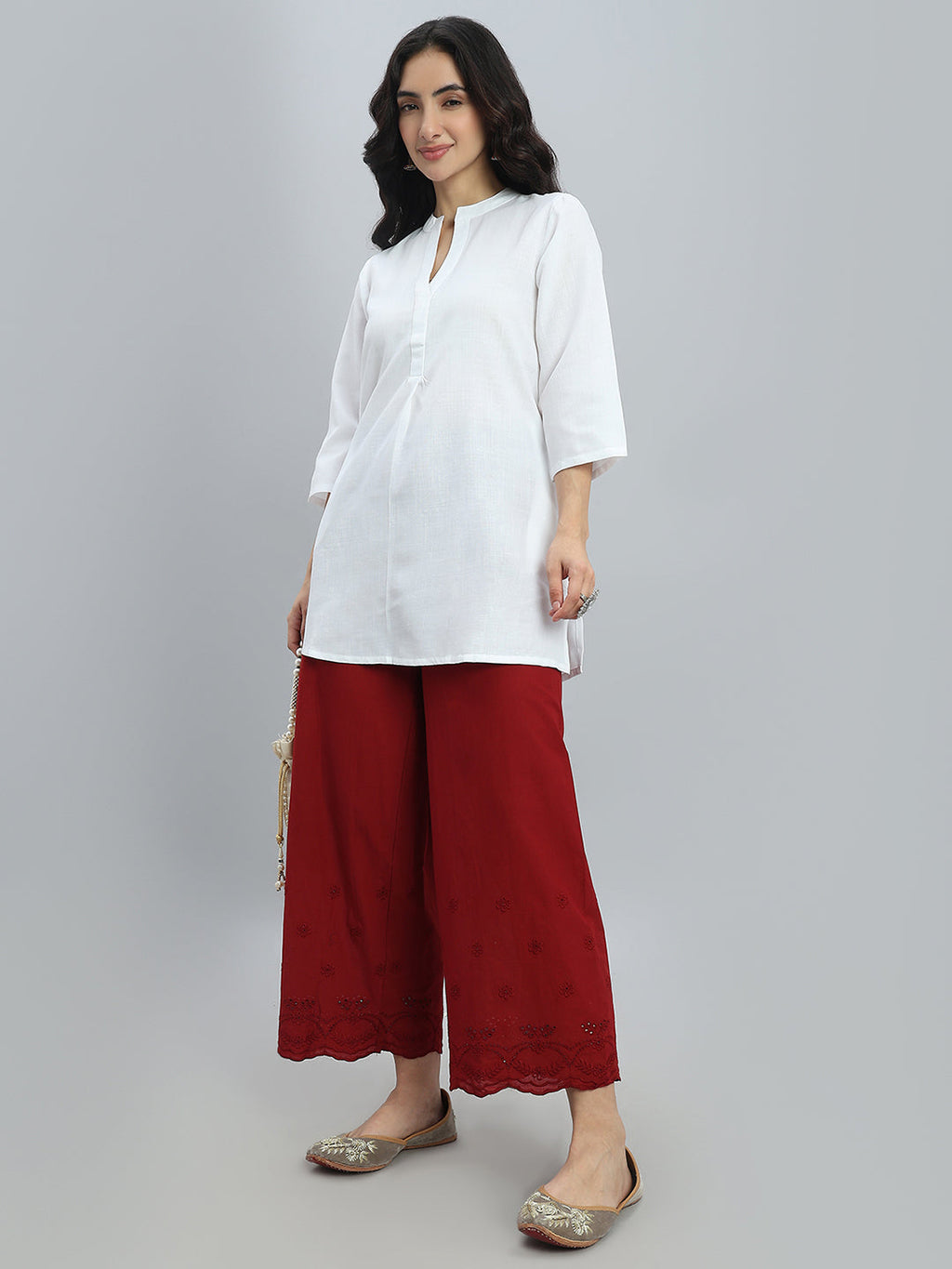 Light Maroon 100% Cotton Hakoba Wide Pant