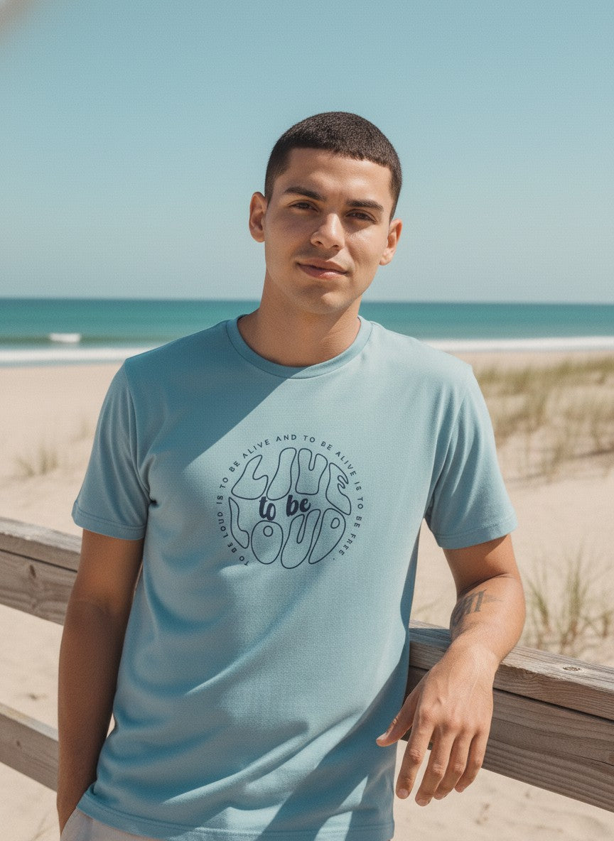 Men Cotton Ice Blue T-Shirt