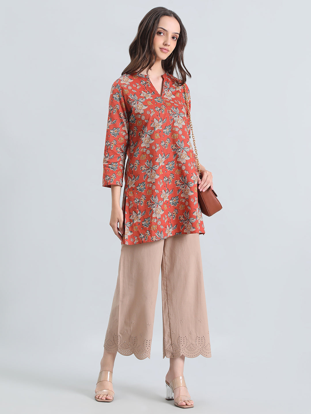 Cotton Floral Kalamkari Print Short Kurti