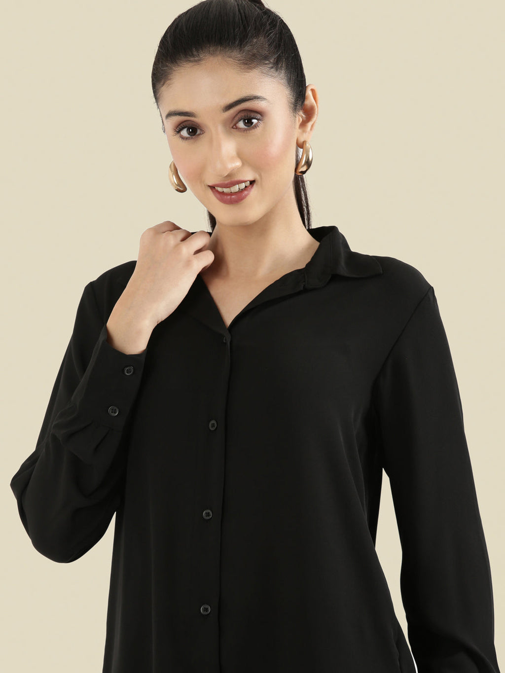 Crepe Classic Collar Long Shirt