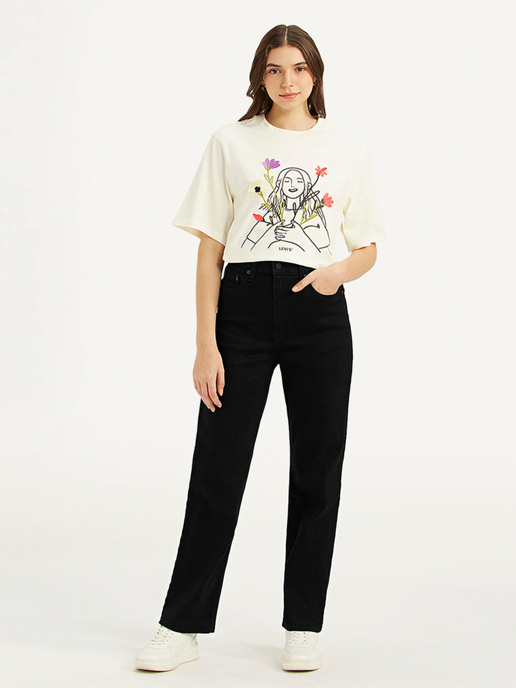 Women's Black Ribcage Straight Fit High Rise Jeans