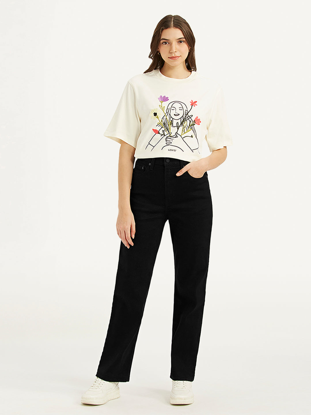 Women's Black Ribcage Straight Fit High Rise Jeans