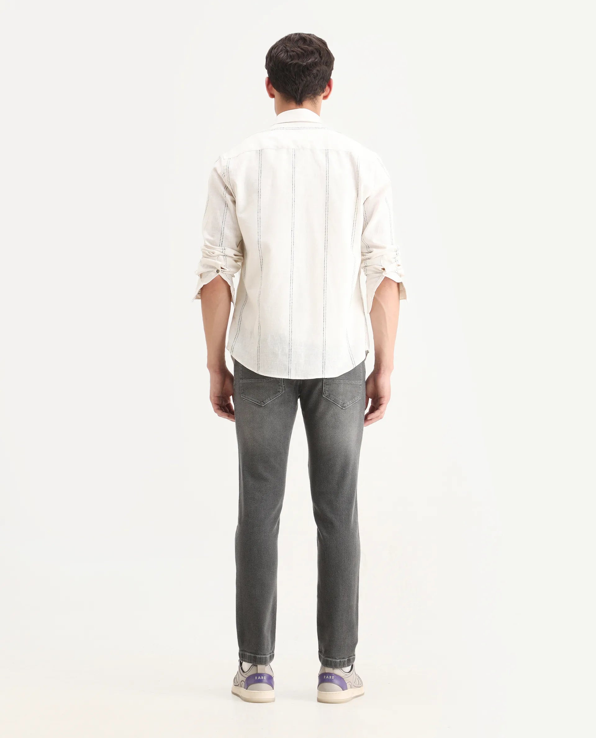 Rare Rabbit Men's Divi Light Grey Cotton Plain Hawk Slim Fit Jeans