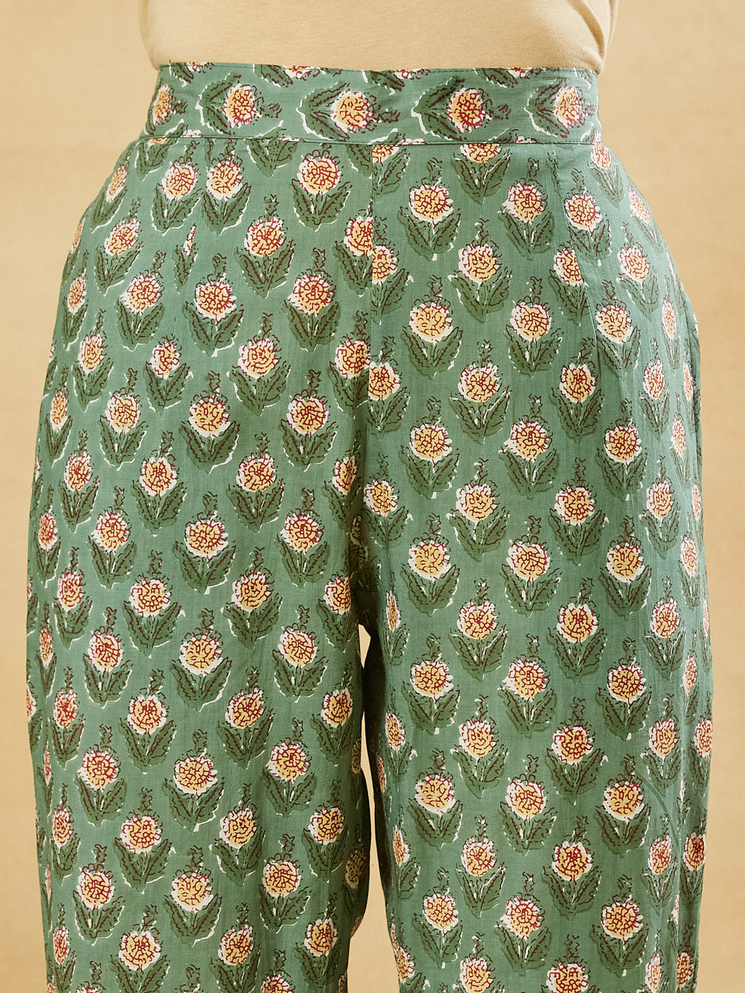 Divena Green A-Line Cotton Kurta Pant Set With Dupatta