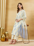 Divena Blue Cotton Zari work Kurta Pant Set With Dupatta