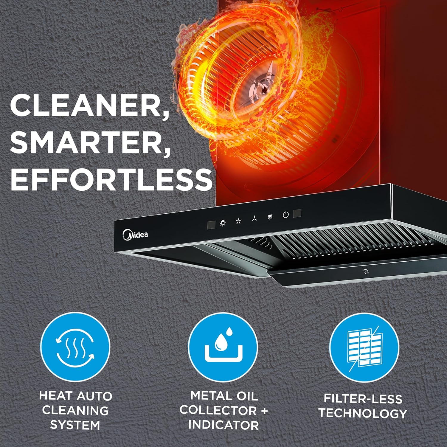 Midea 60 cm 1400 m3/hr Filter-less, Autoclean, Motion Sensor, T Shape kitchen Chimney (Falcon Auto Clean), Black MCHT-600T(IN)