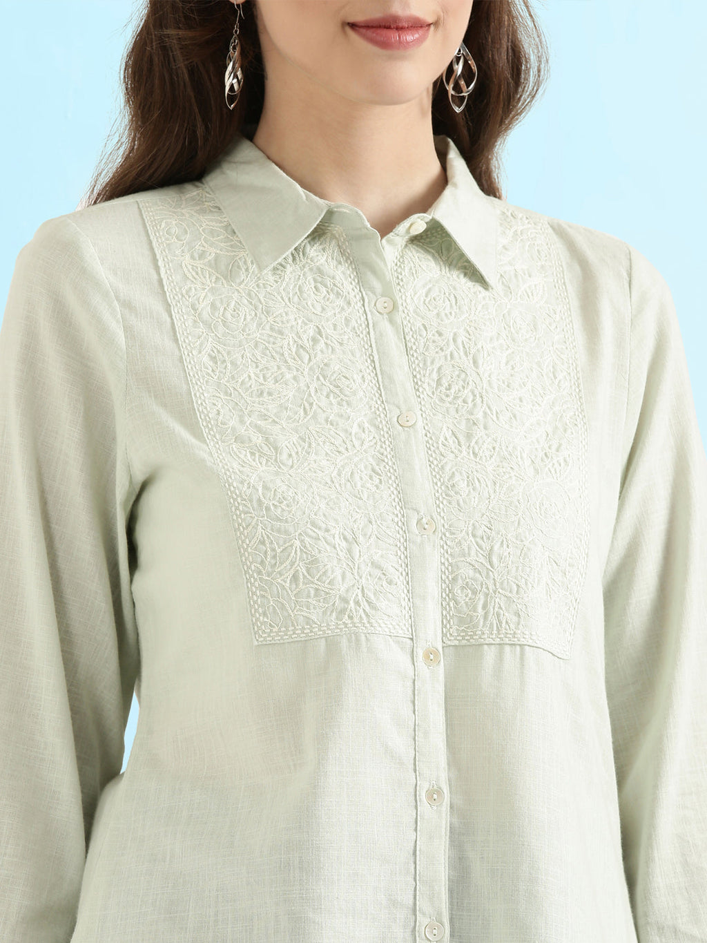 Cotton Thread Embroidered Classic Collar Blouse