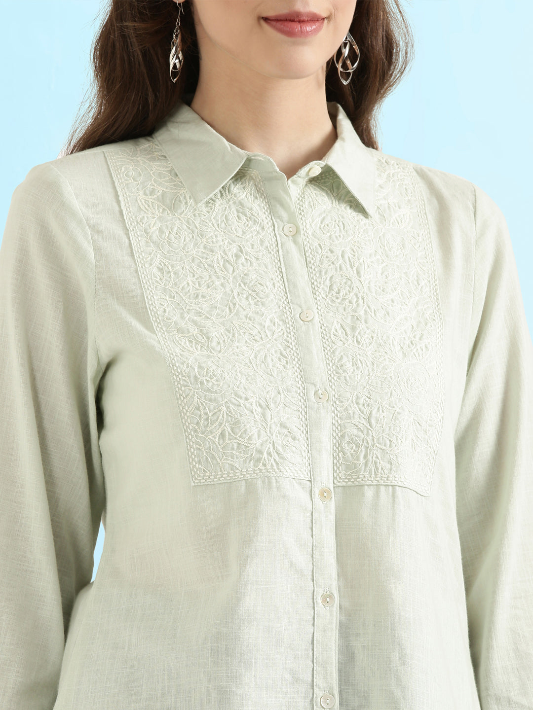 Cotton Thread Embroidered Classic Collar Blouse