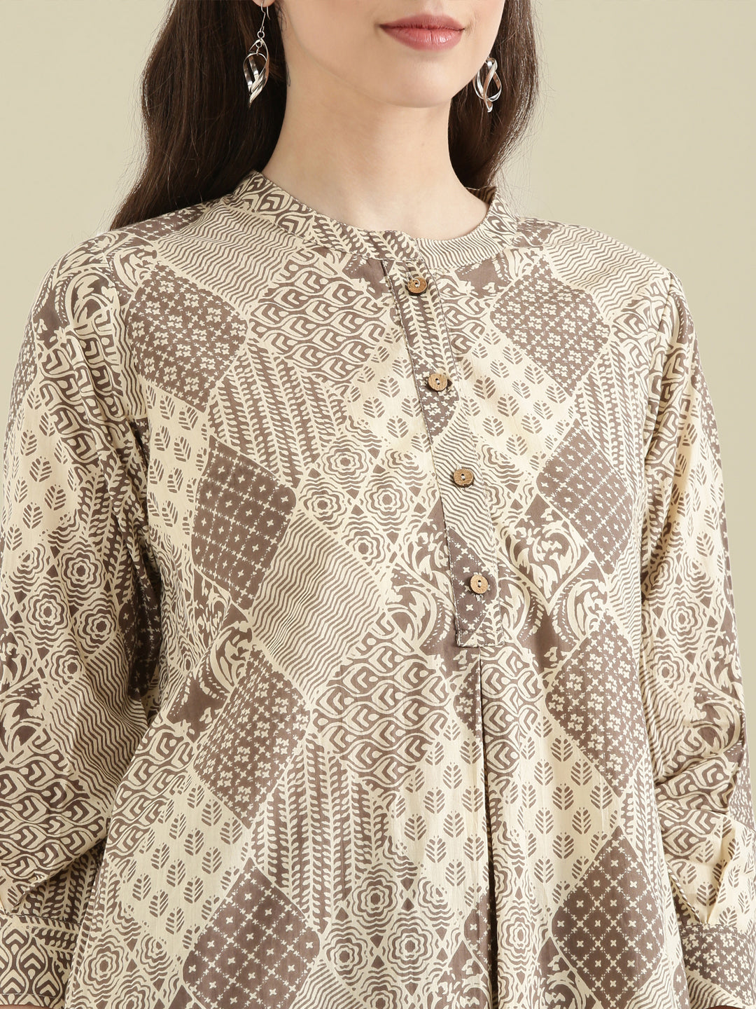 Cotton Patchwork Block-Print Loose Fit Kurta