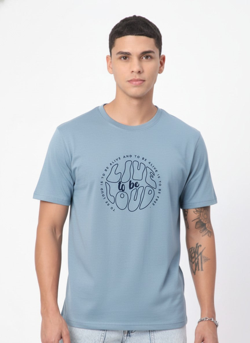 Men Cotton Ice Blue T-Shirt