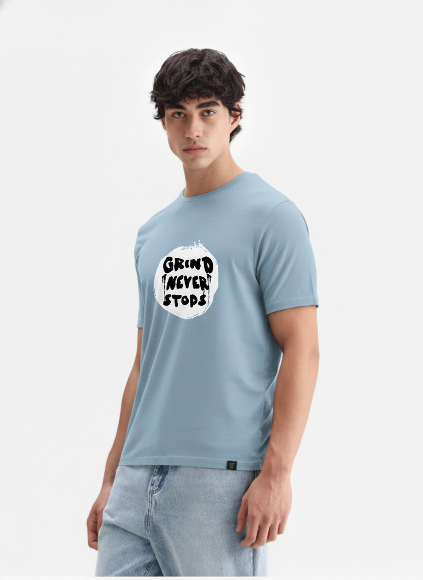 Men Cotton Ice Blue T-Shirt