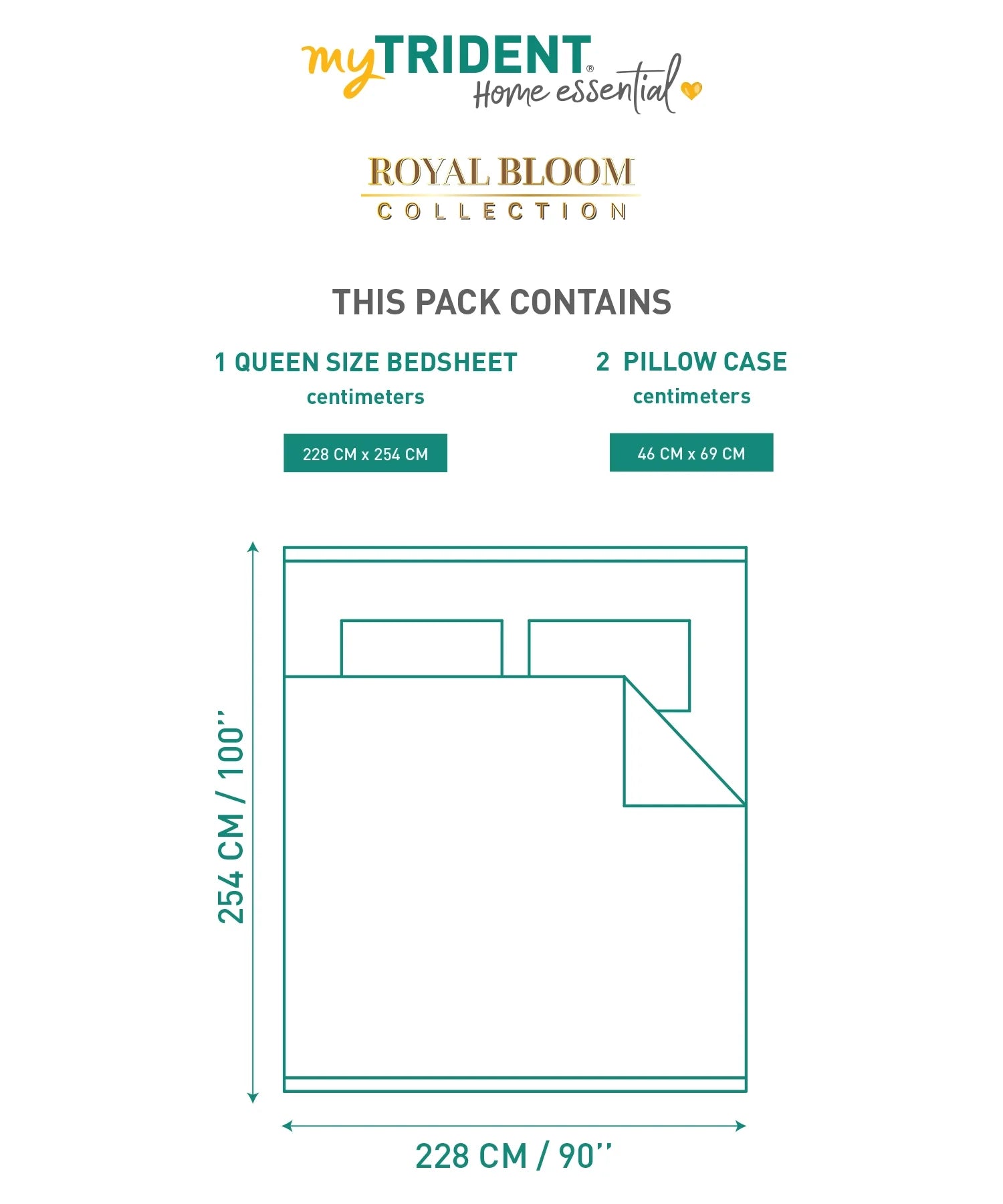 Home Essential Royal Bloom Queen Bedsheet Set, Raya Blue| 144TC Cotton| 2 Pillow Covers