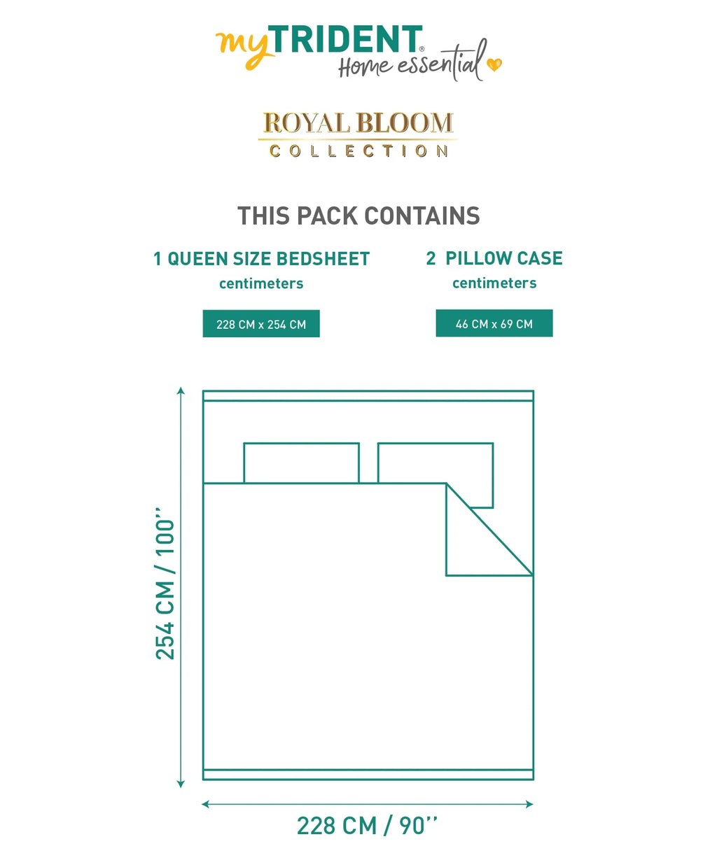 Home Essential Royal Bloom Queen Bedsheet Set, Raya Pink| 144TC Cotton| 2 Pillow Covers