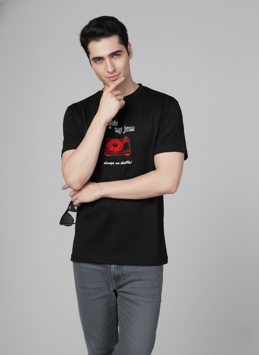 Men Cotton Black Printed Tshirt