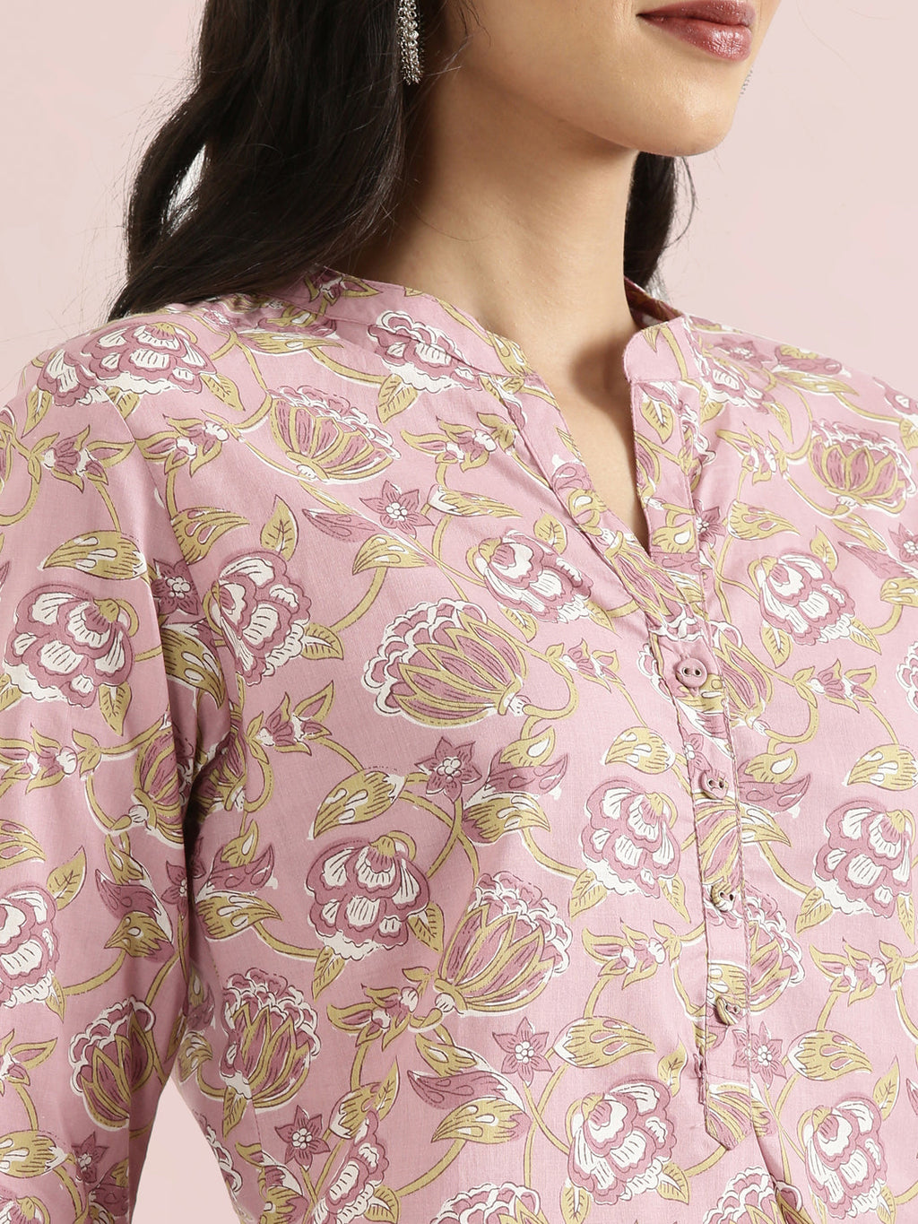 Cotton Floral Block Print Straight Kurta