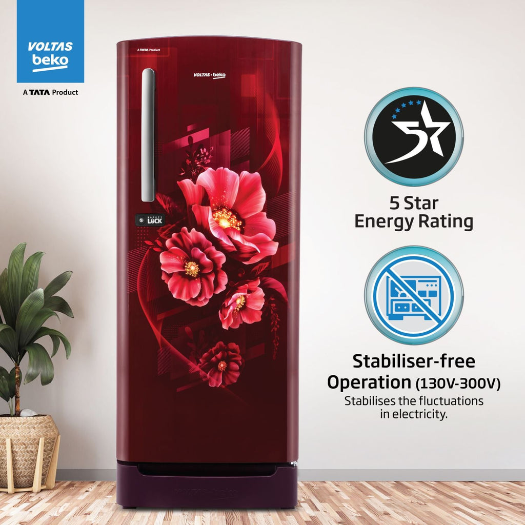 Voltas Beko 185 L, 5 Star, Direct Cool Single Door Refrigerator (Bonita Wine)