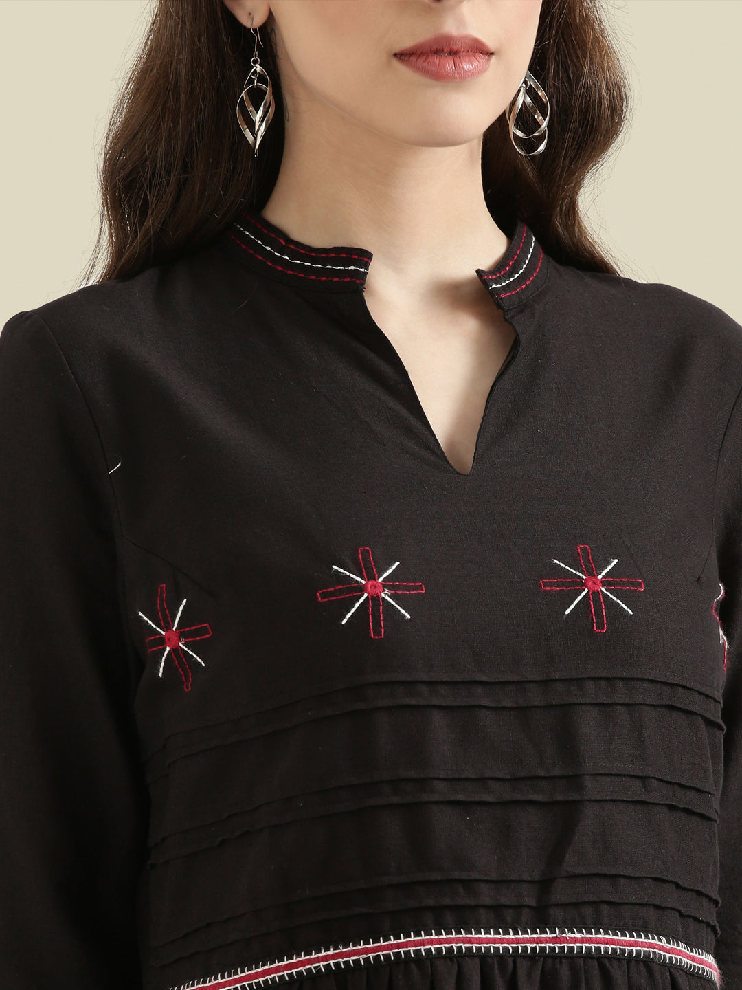 Cotton Embroidered Tiered Midi Dress