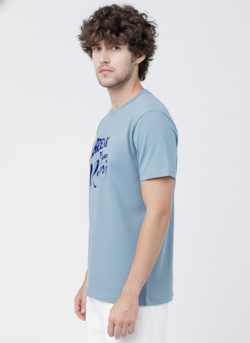 Men Cotton Ice Blue T-Shirt