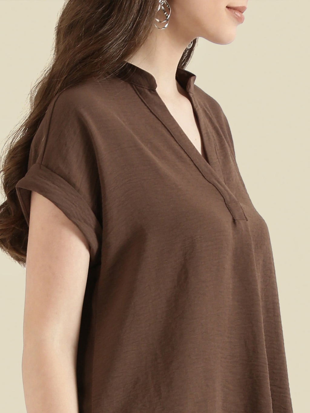 Mandarin Collar Textured Blouse