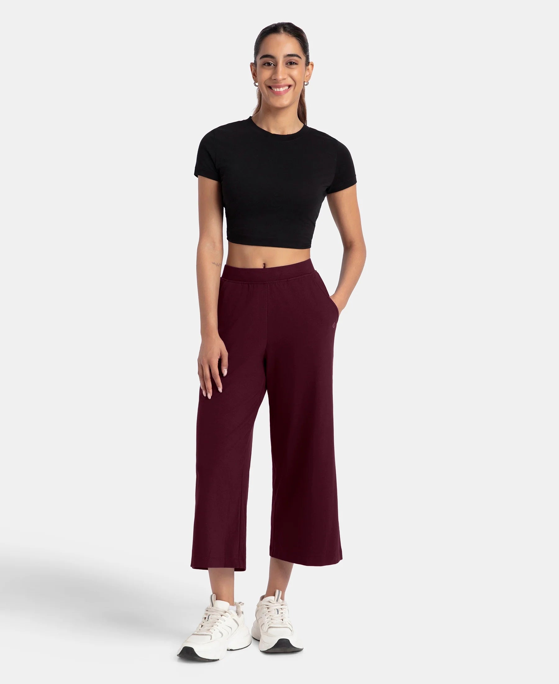 Super Combed Cotton Rich Elastane Stretch Relaxed Fit Culottes - Wine Tasting