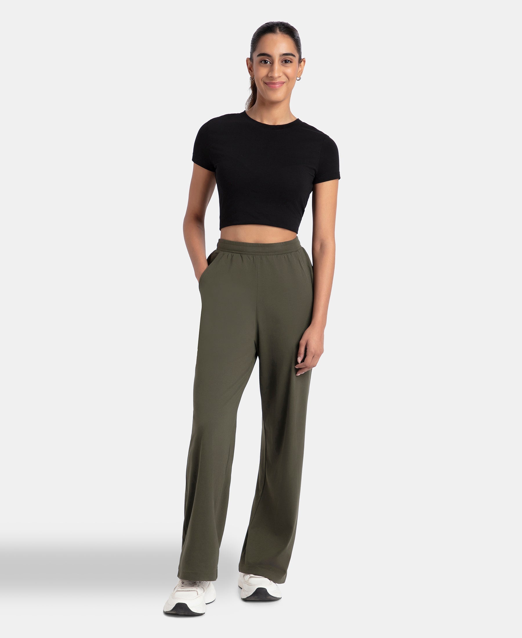 Pack of 2 Super Combed Cotton Rich Straight Fit Wide Leg Pants - Deep Depths & Black