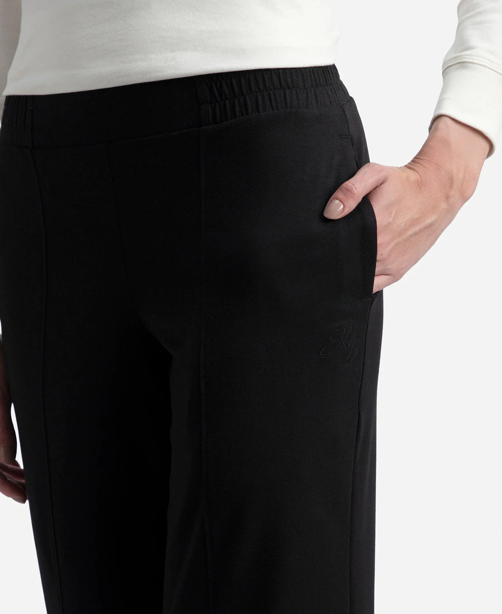 Super Combed Cotton Rich Relaxed Fit Wide Leg Pants with Side Pockets - Black