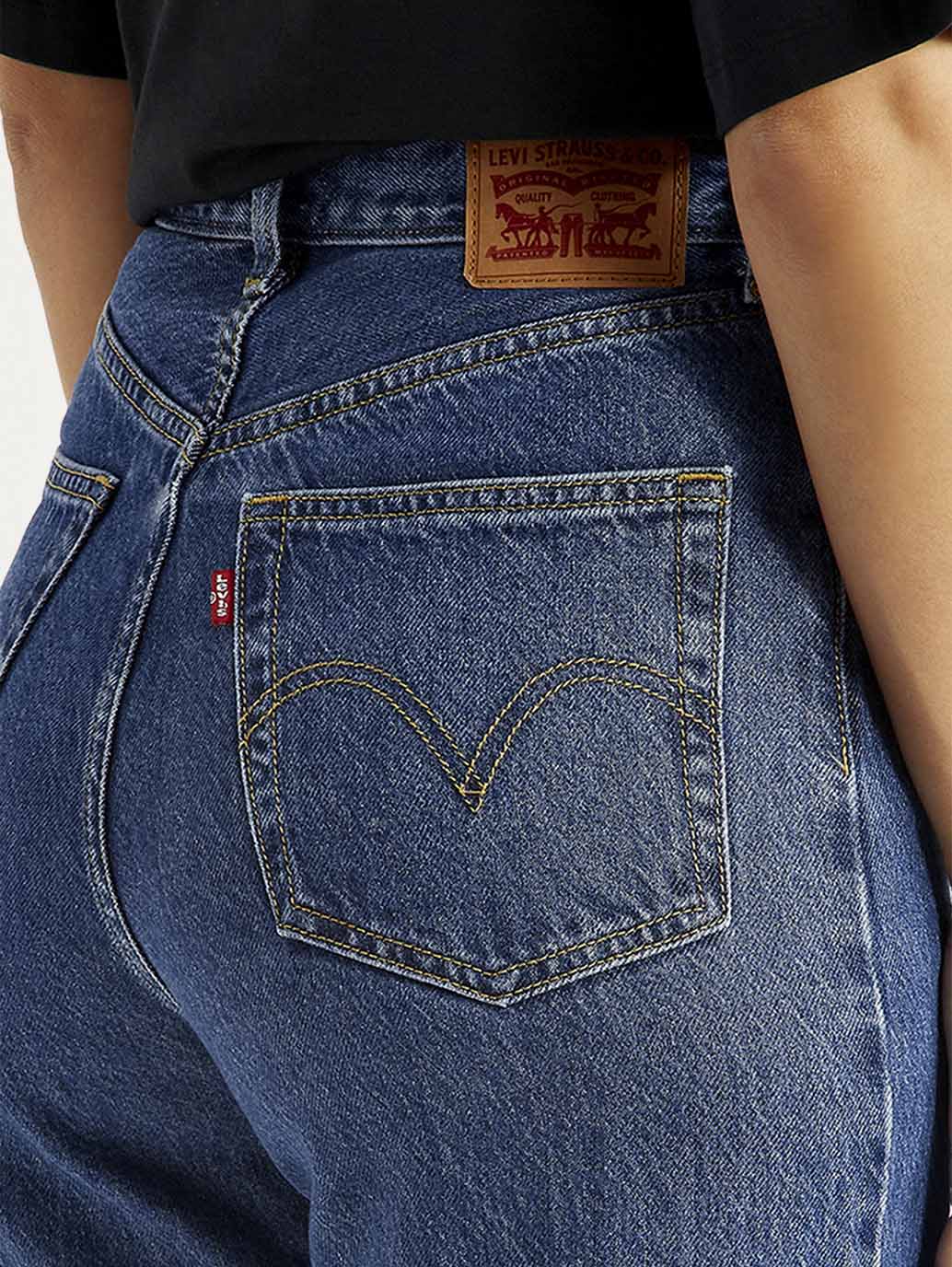 Women's Med Indigo Loose Fit High Rise  Jeans
