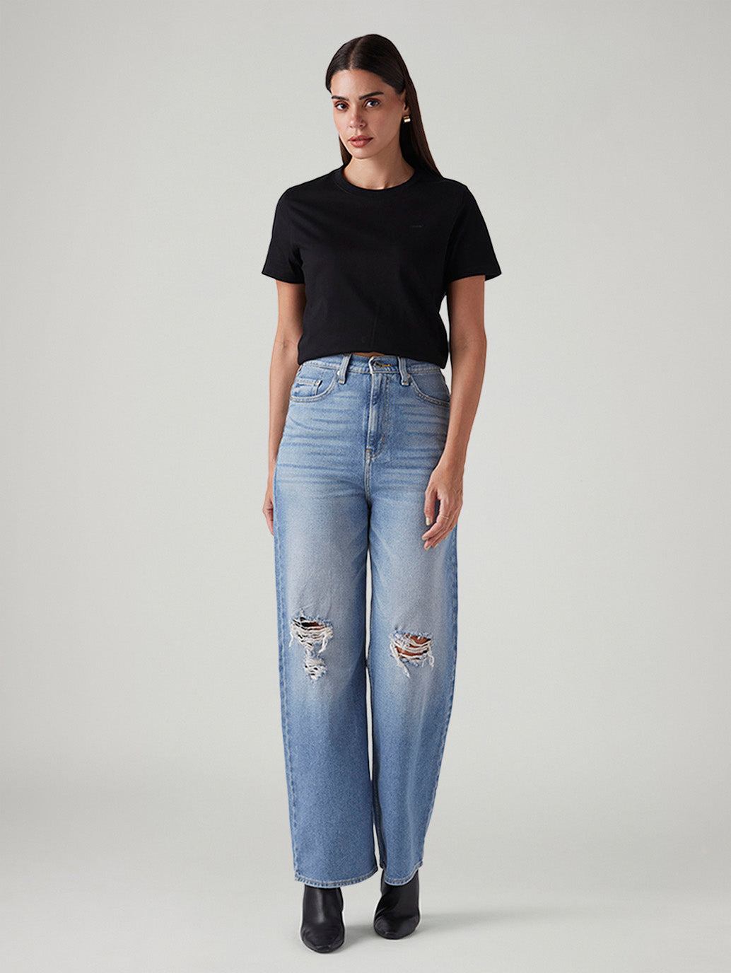 Women's Light Blue Loose Fit High Rise Jeans
