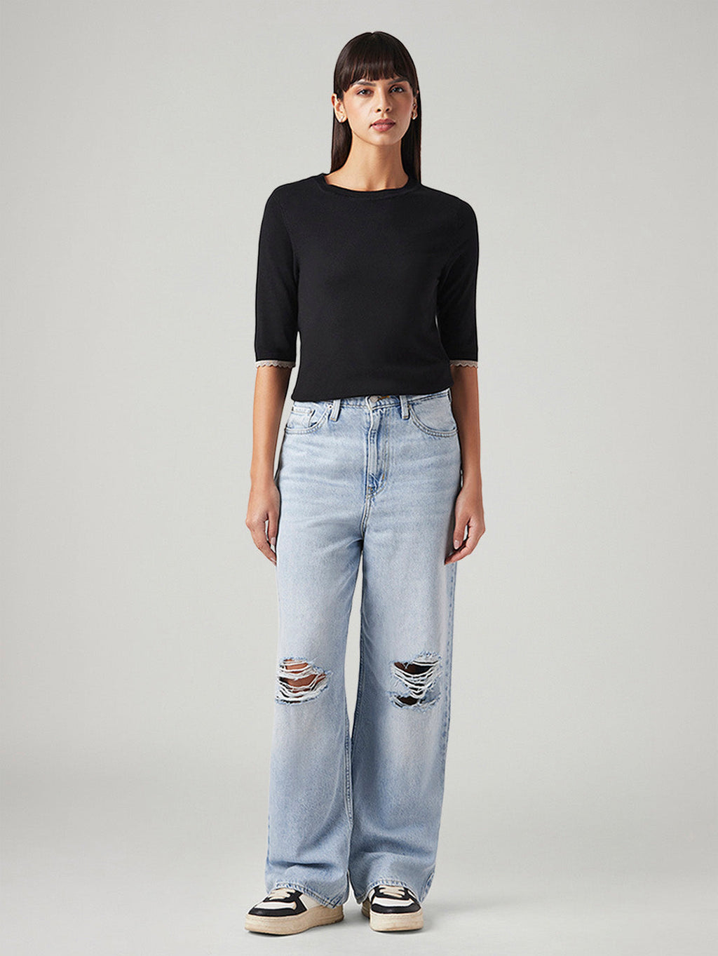 Women's Light Blue Loose Fit High Rise Jeans