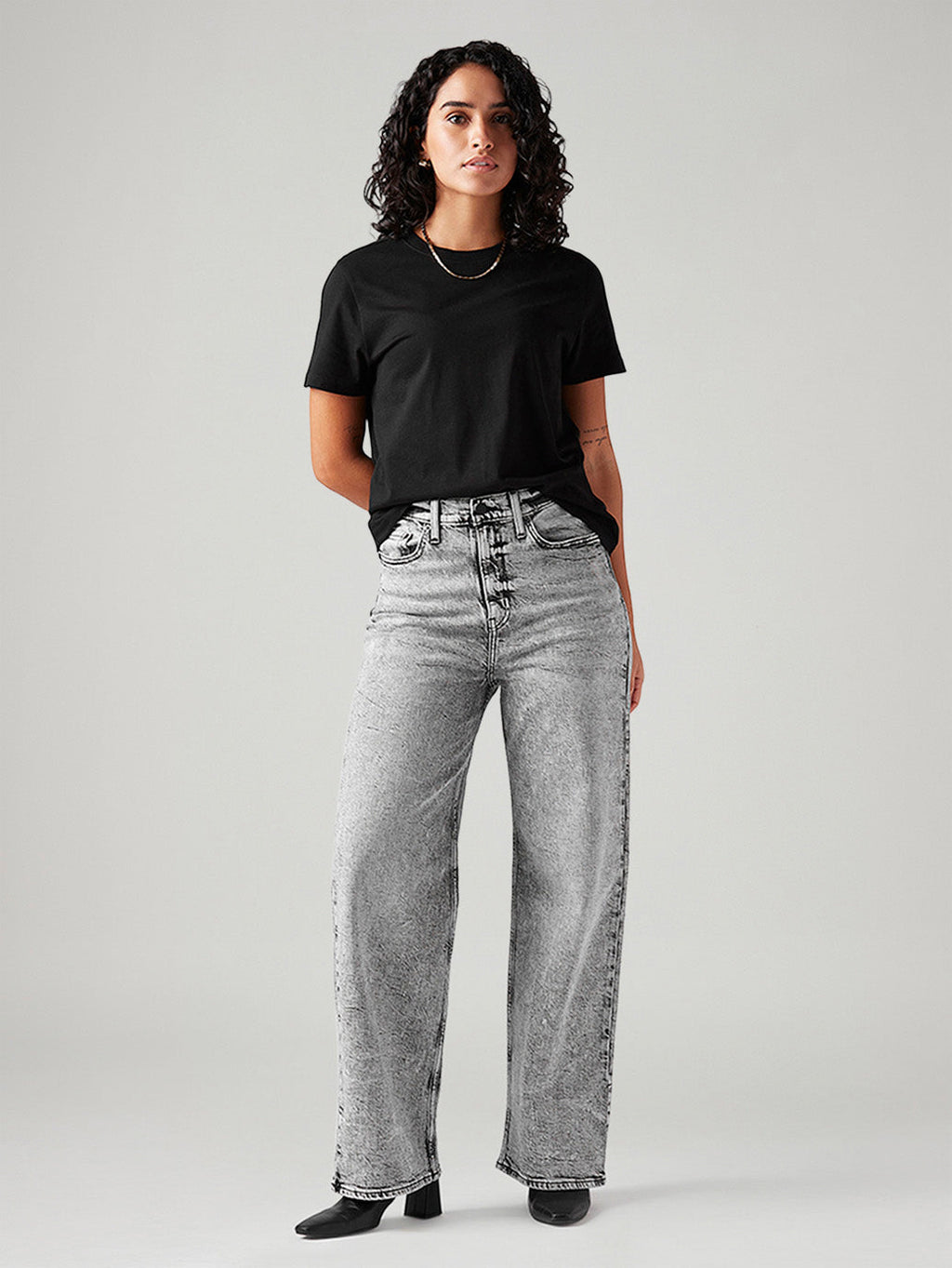 Women's Light Grey Loose Fit High Rise Jeans