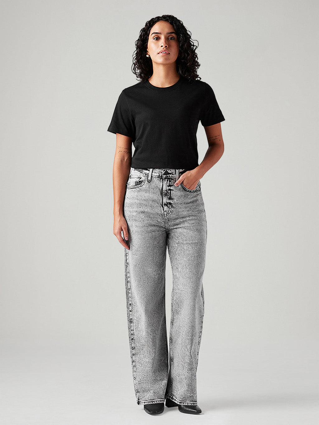 Women's Light Grey Loose Fit High Rise Jeans