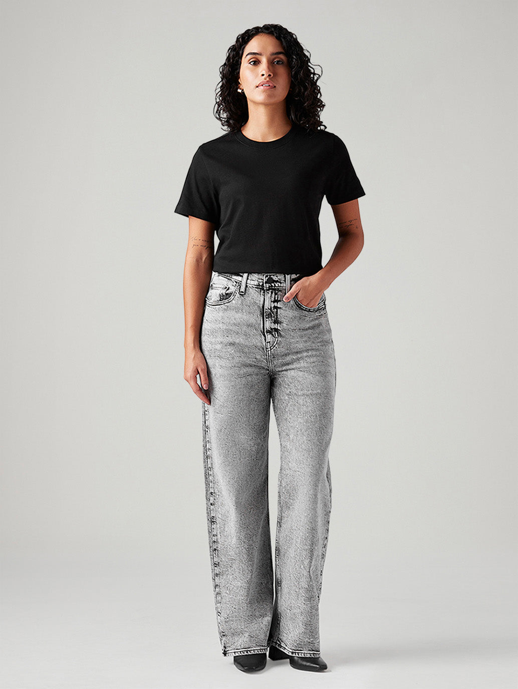 Women's Light Grey Loose Fit High Rise Jeans