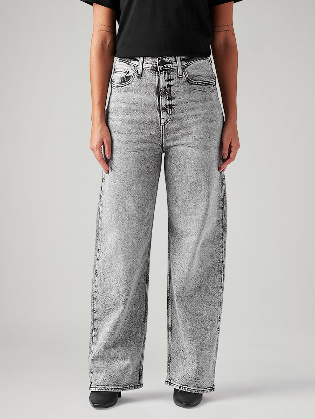 Women's Light Grey Loose Fit High Rise Jeans