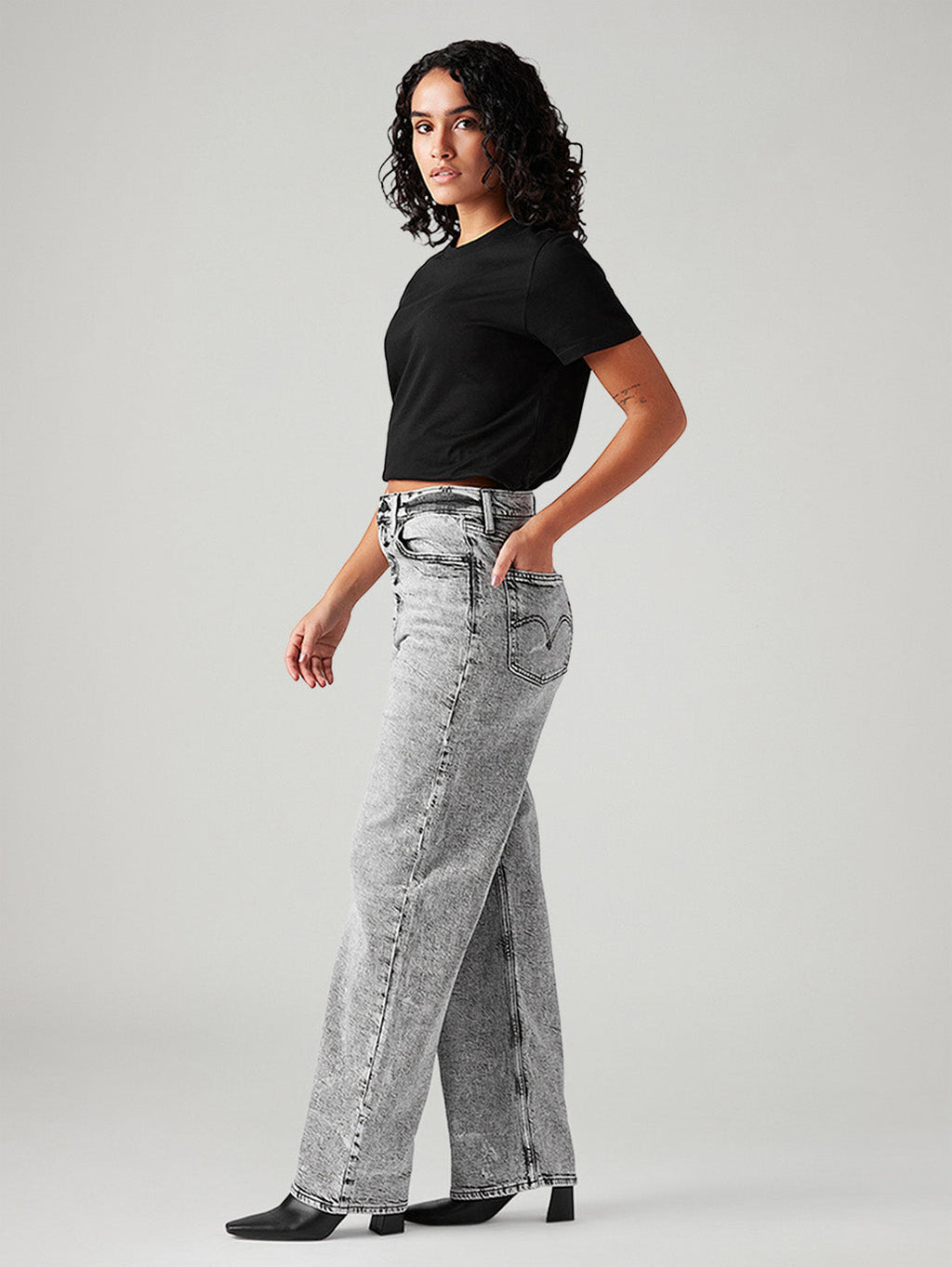 Women's Light Grey Loose Fit High Rise Jeans