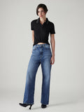 Women's Med Indigo Loose Fit High Rise Jeans