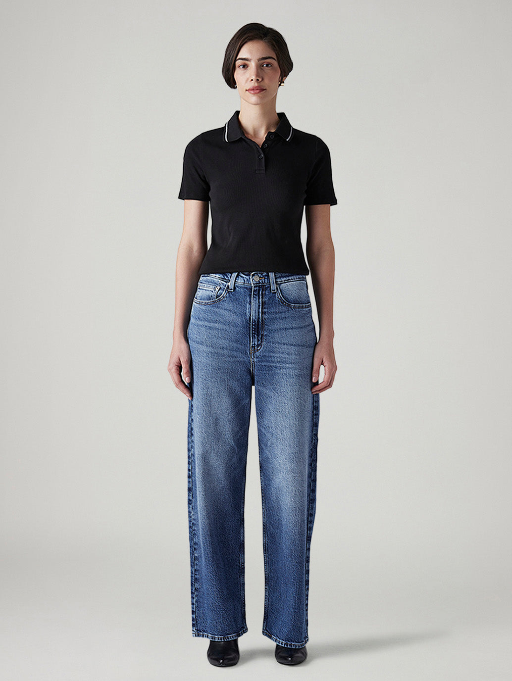Women's Med Indigo Loose Fit High Rise Jeans