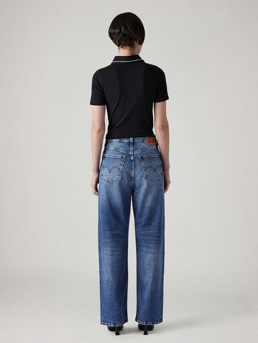 Women's Med Indigo Loose Fit High Rise Jeans