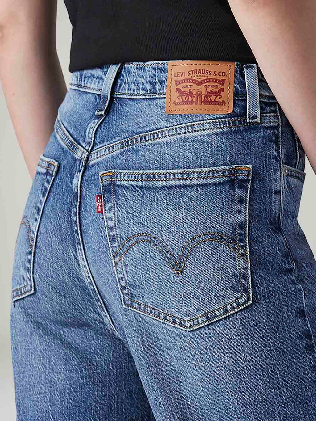 Women's Med Indigo Loose Fit High Rise Jeans