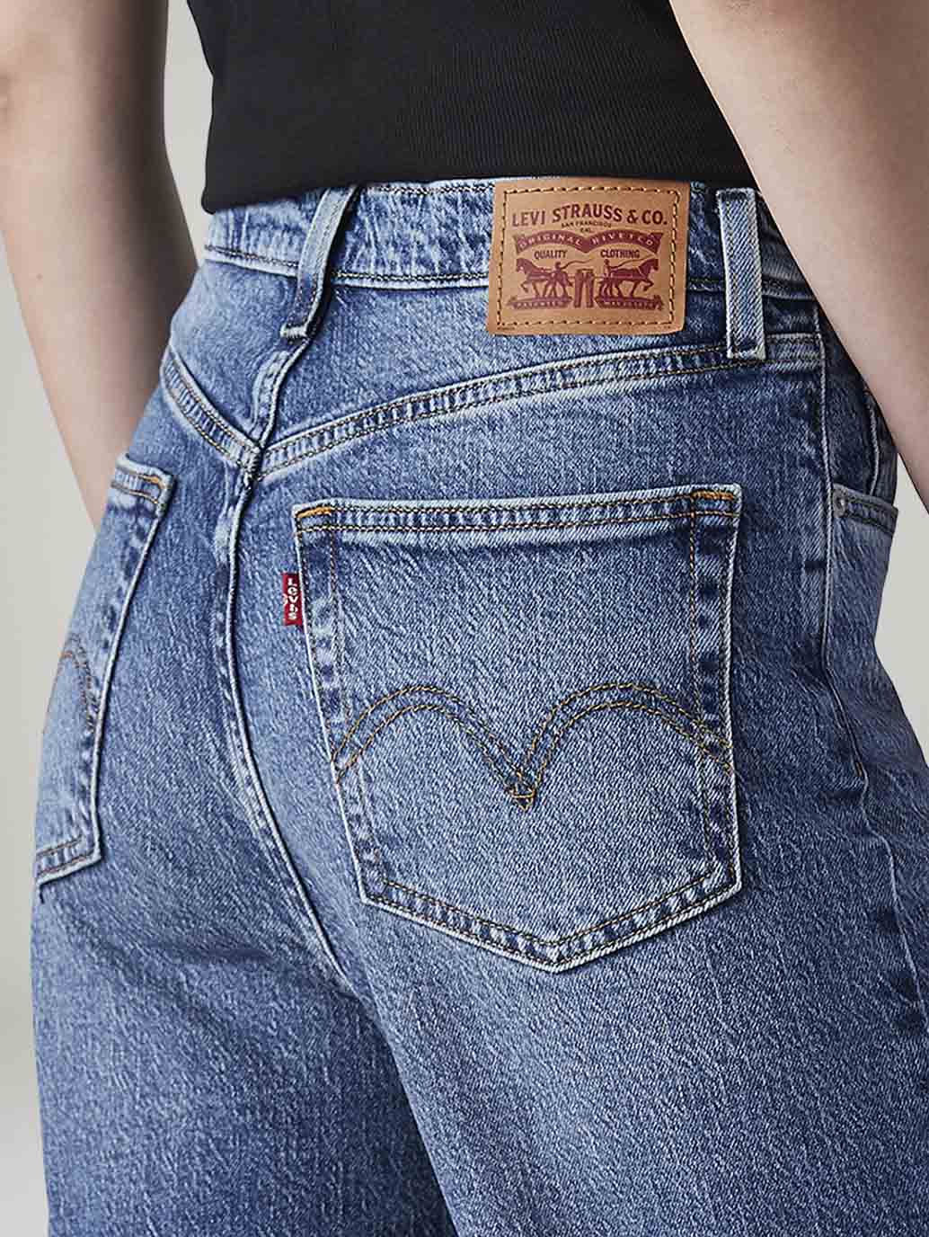 Women's Med Indigo Loose Fit High Rise Jeans
