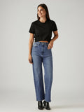 Women's Med Indigo Loose Fit High Rise Jeans