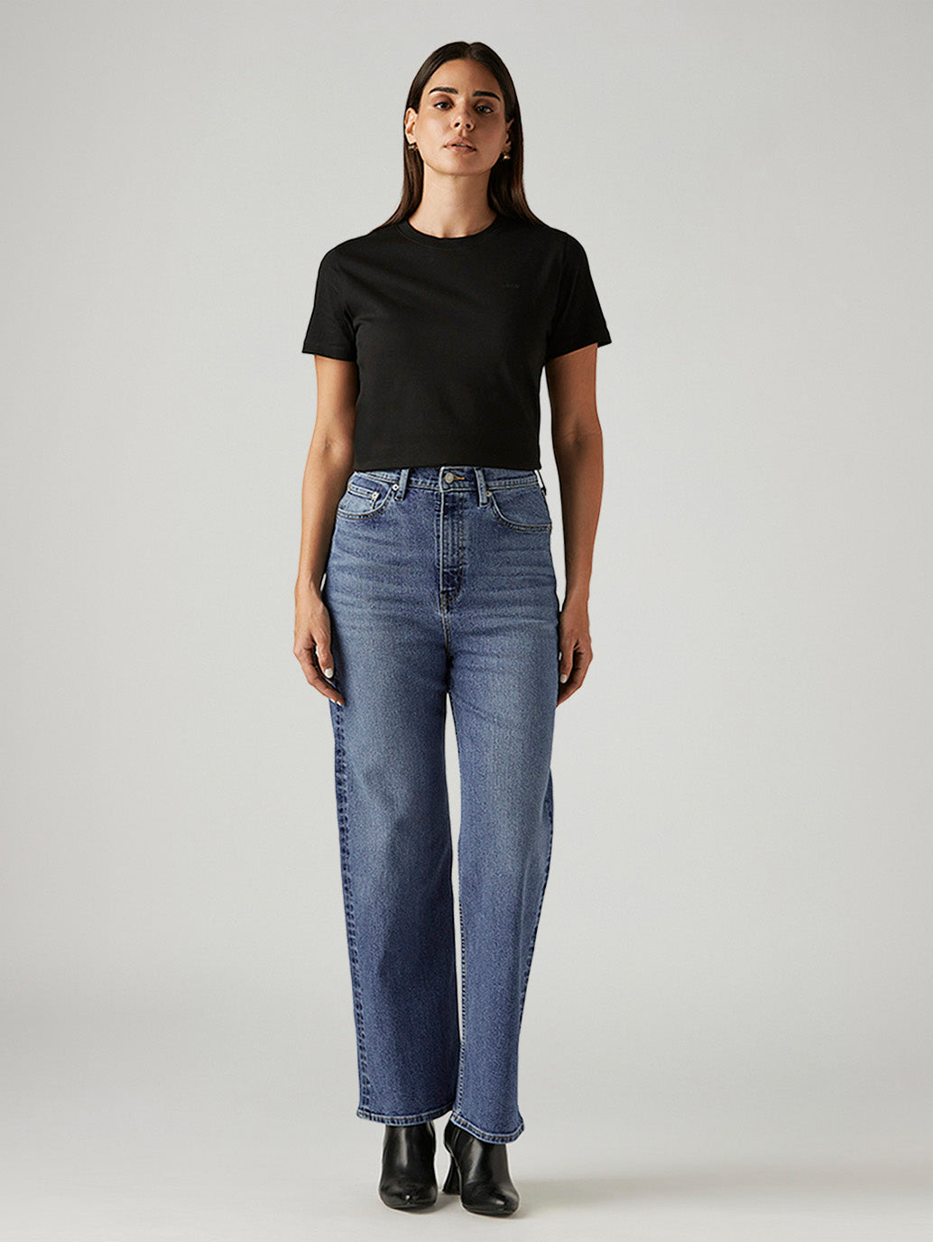 Women's Med Indigo Loose Fit High Rise Jeans