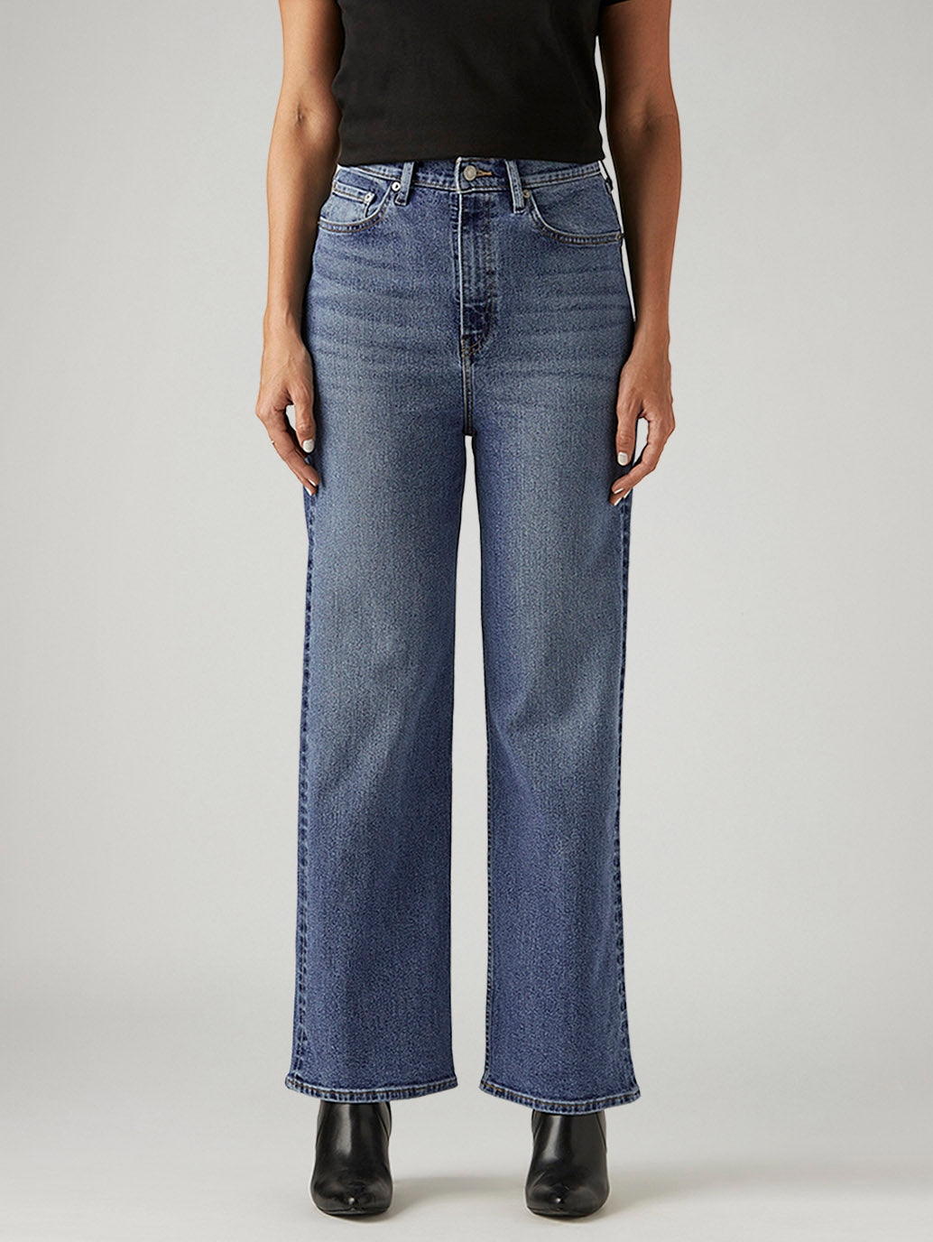 Women's Med Indigo Loose Fit High Rise Jeans