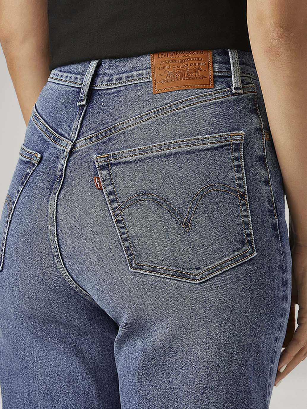 Women's Med Indigo Loose Fit High Rise Jeans